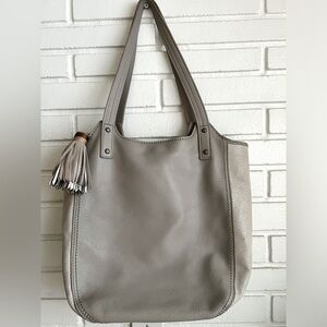 Grey leather and suede purse